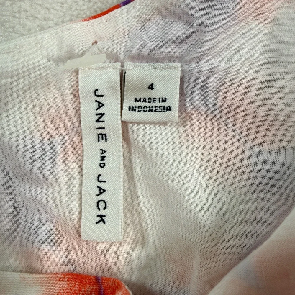 Janie and Jack Girl One Shoulder Ruffle Dress Orange Purple Tie Dye Print Size 4